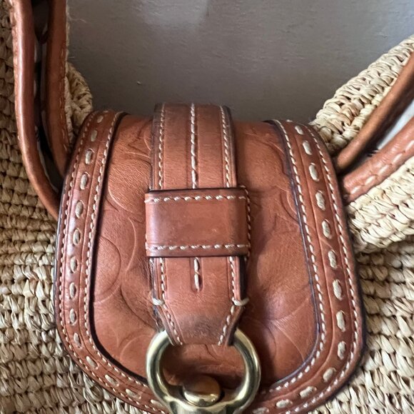 COACH BLEECKER MILLIE NATURAL STRAW LEATHER TRIM HOBO X - Picture 7 of 14